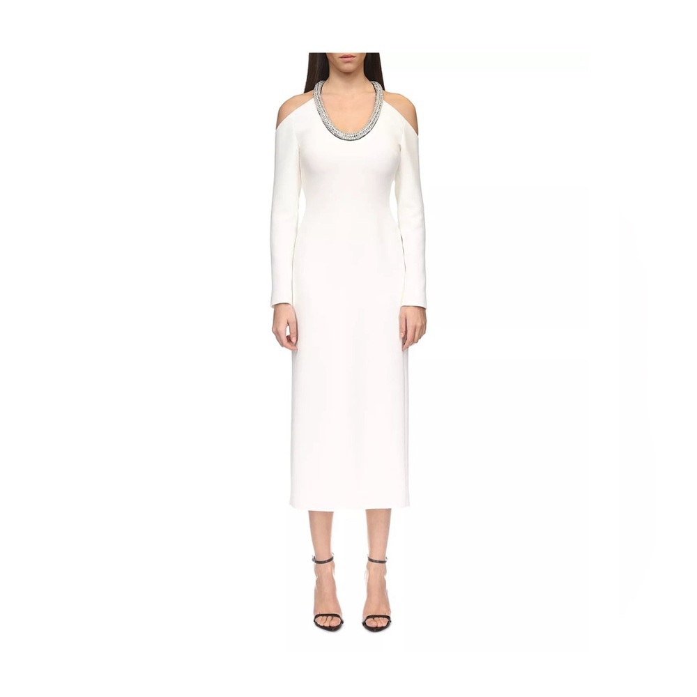David Koma Crystal Embellished Cold Shoulder Midi Dress MSRP $2,685